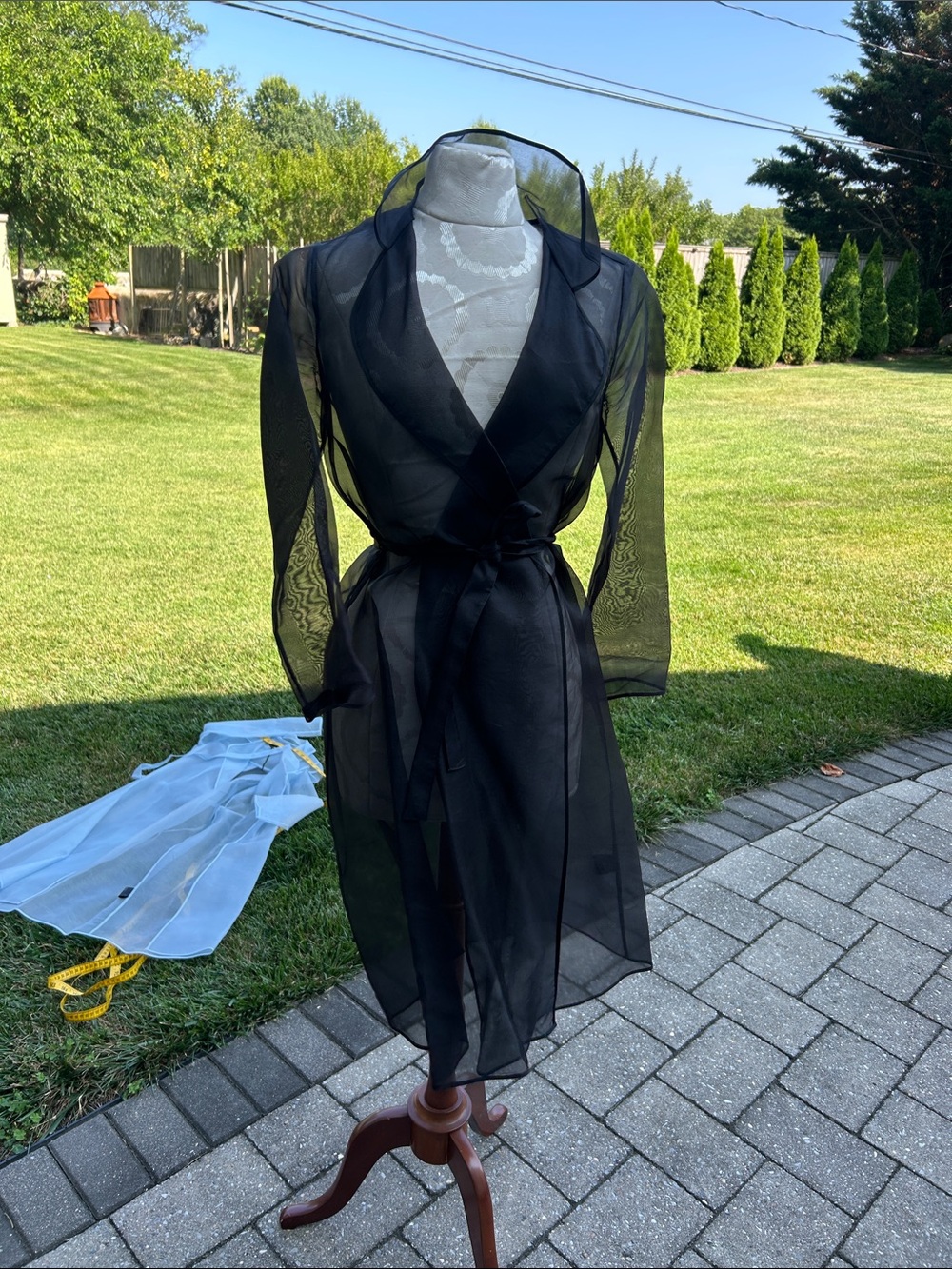 NWT Carlisle Silk Organza Sheer Black Long Open Front Trench Duster